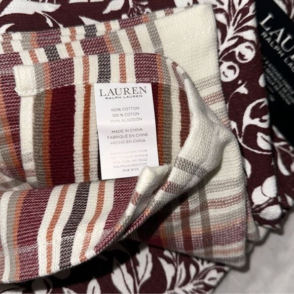 LRL Burgundy White Ivory Plaid Berry Terrycloth Cotton Dish Kitchen Towels - Picture 7 of 8